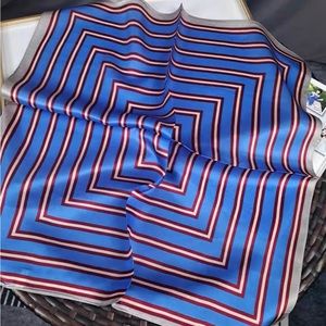 SOLD - NWOT 100% silk scarf bandana blue striped classic